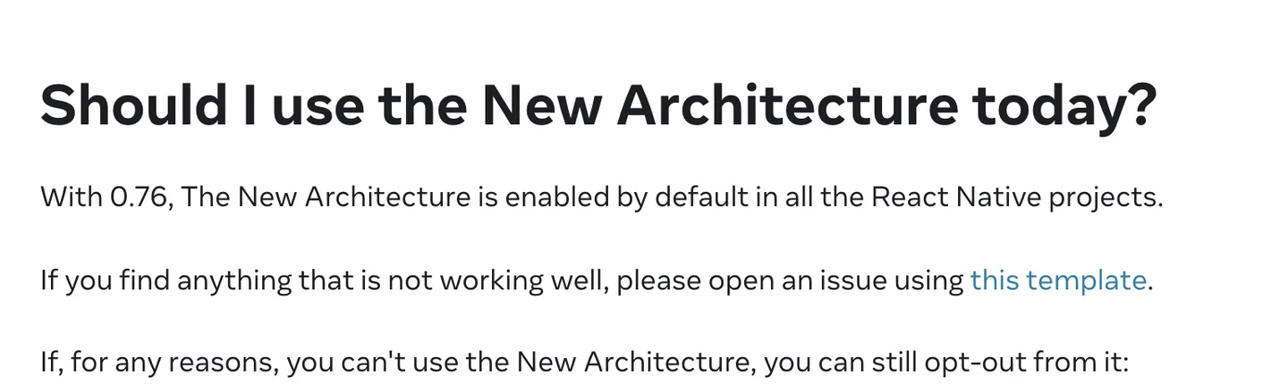 React Native's documentation stating that the New Architecture is enabled by default in all React Native projects since 0.76