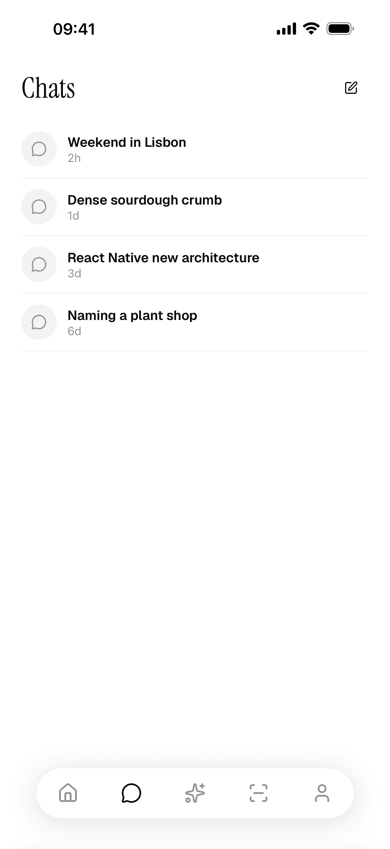 A list of chat threads
