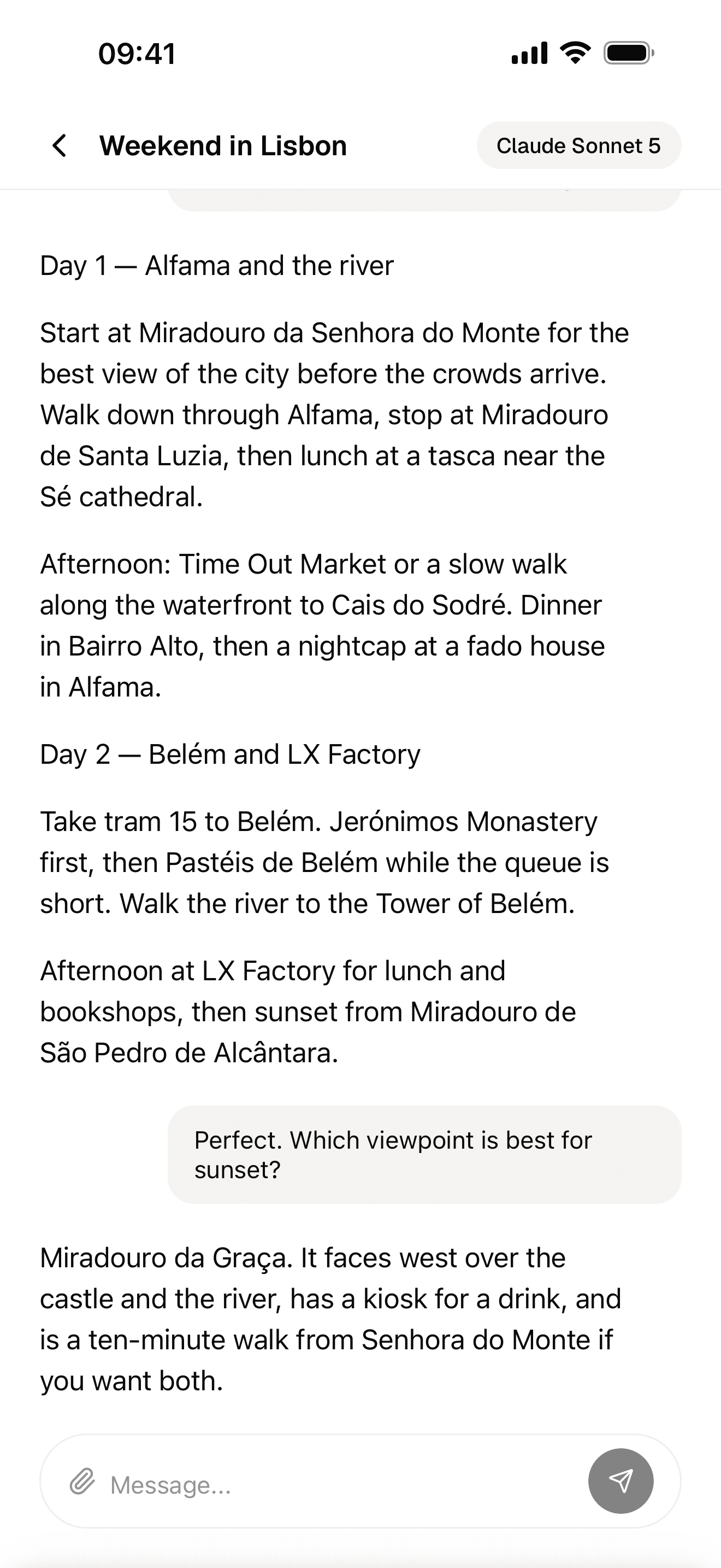 A streaming AI conversation in the starter app