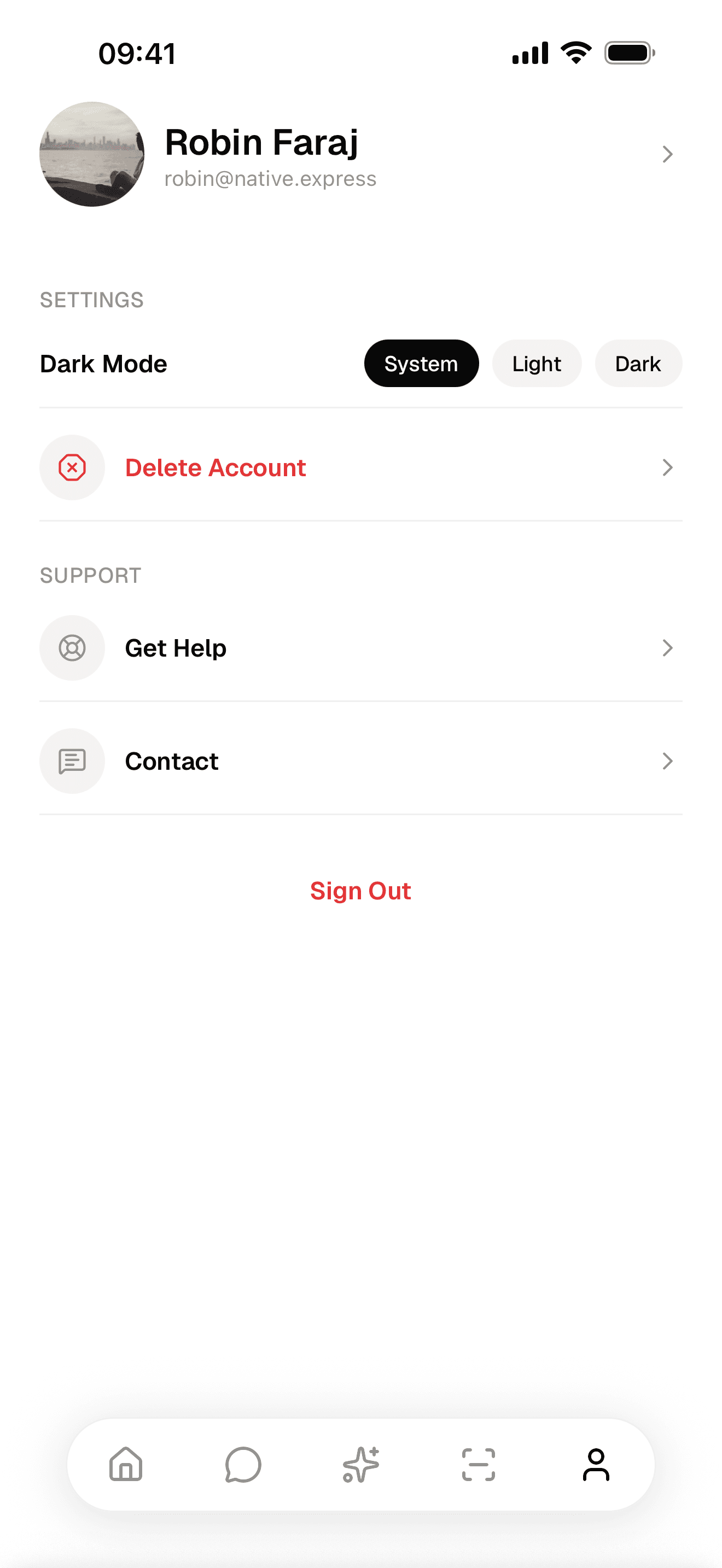 A profile screen