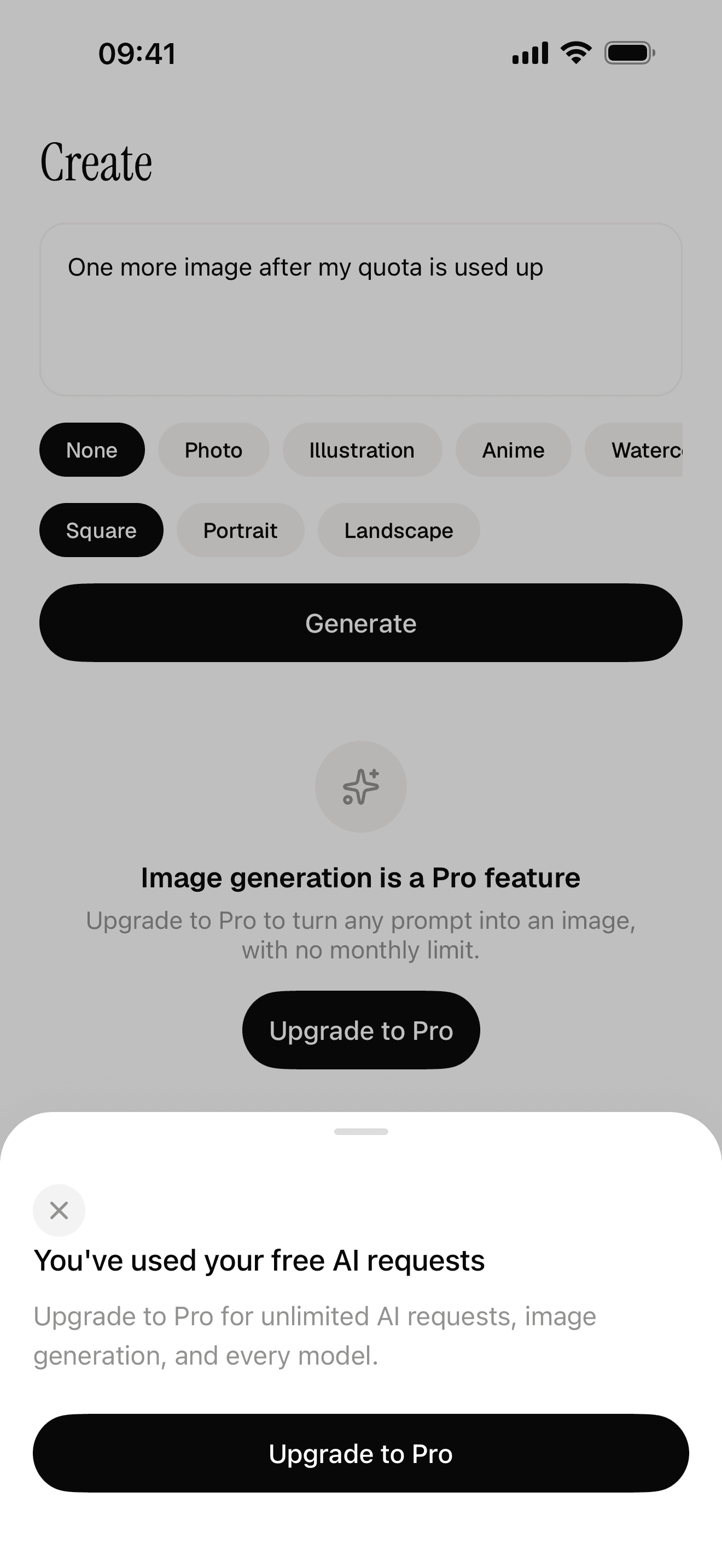 Image creation with style presets and a Pro upgrade