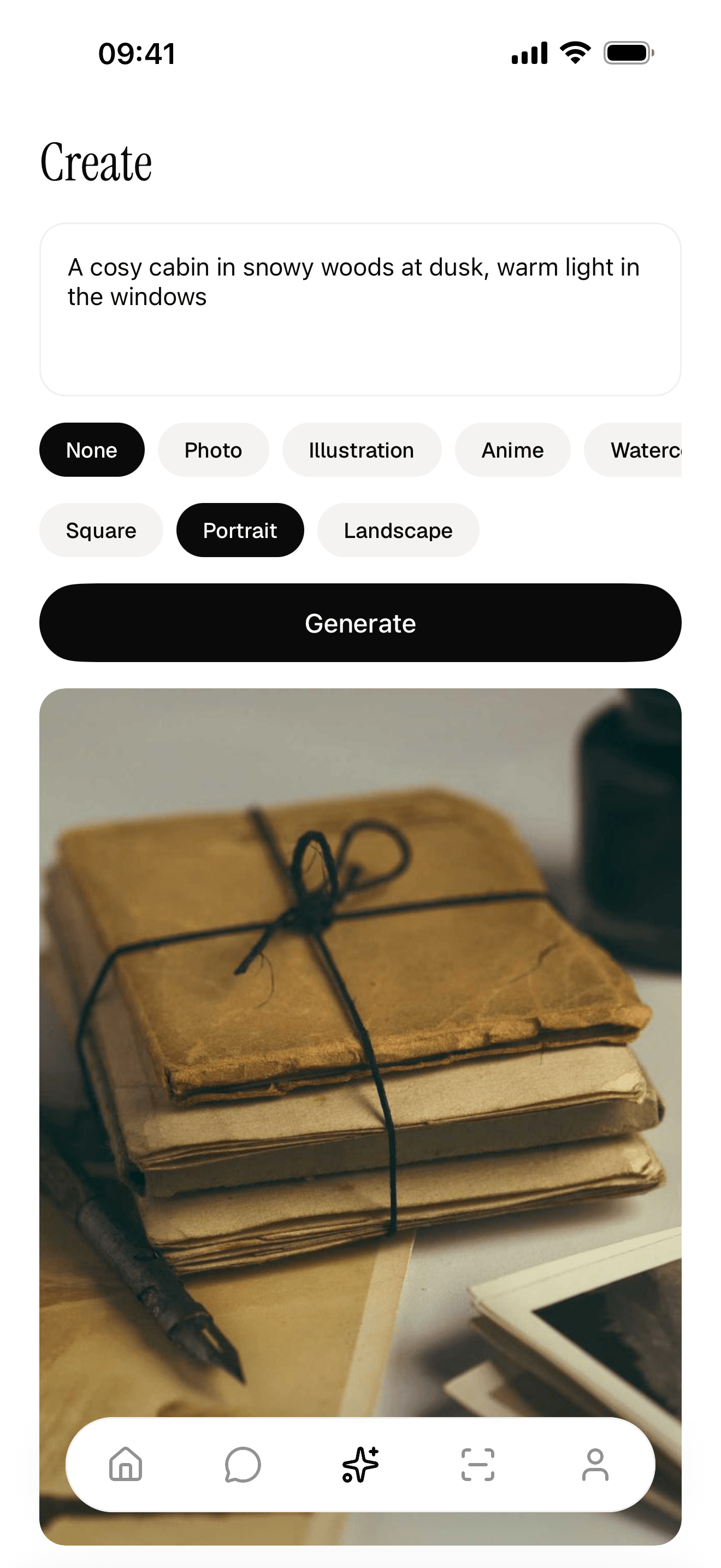 A generated image in the starter app's Create screen